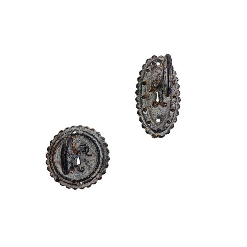 Antique Cast Iron Door Keyhole & Keys Escutcheon Plates Wall Coat Towel Hooks